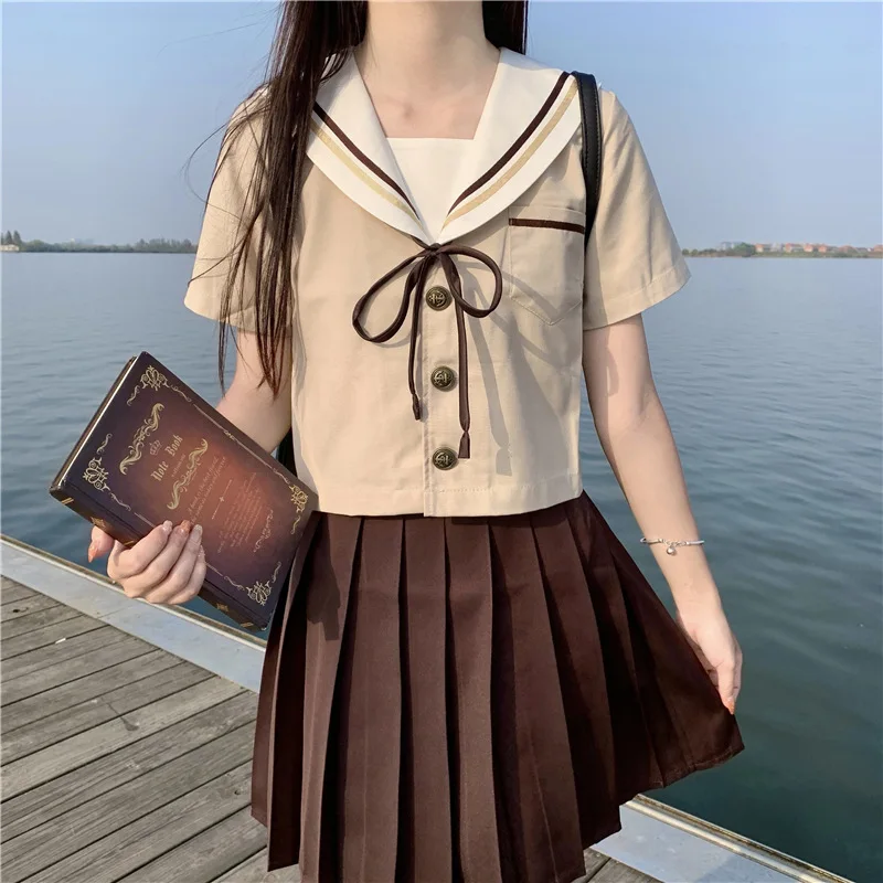 Japanese Orthodox Small Fresh Milk Tea Sailor Suit Female College Class Suit Soft Girl JK Uniform Pleated Skirt Student Set