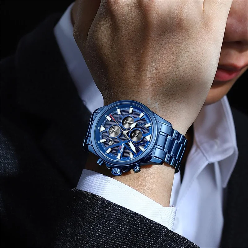 NIBOSI Mens Quartz Watches Top Brand Luxury Stainless Steel Waterproof Calendar Chronograph Wristwatch Man Relogio Masculino
