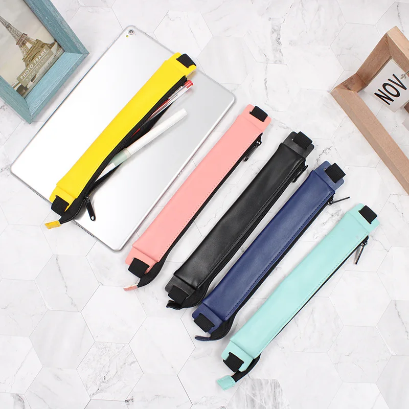 Premium PU Leather Elastic Buckle Pen Organizer Sleeve