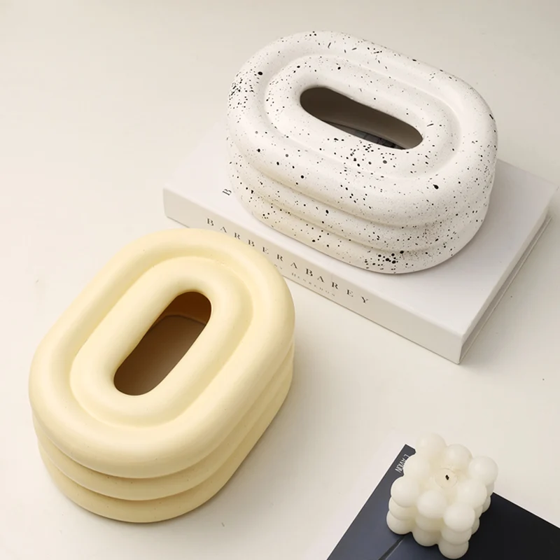 Splash Ink Fat Circle Ceramic Tissue Box Kitchen Organizer Home Tabletop Decoration Car Tissue
