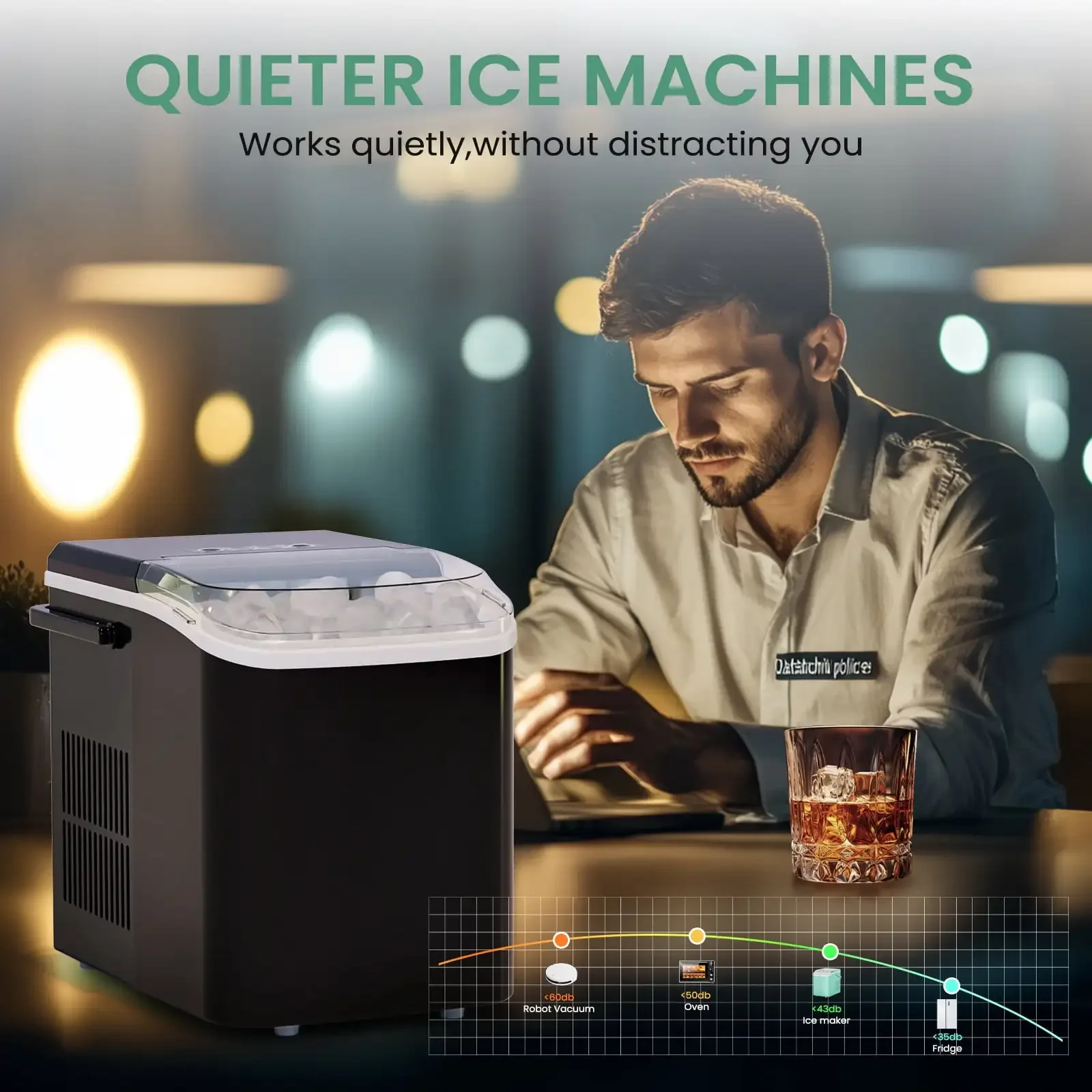 Portable Ice Maker Countertop Ice Maker Machine Self-Cleaning 2 Sizes Bullet Ice Portable with Scoop Basket and Handle Black