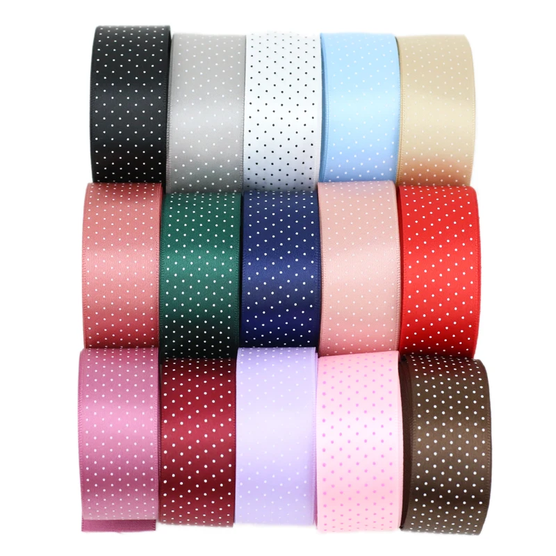 25 yards/lot Small Dots Printed Satin ribbon lovely series ribbons satin ribbons ribbon decoration ribbon supplies wrapping ribbon