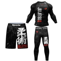 New Jiu Jitsu Rashguard MMA T-shirt +Pants For Men 4PCS/Set Brazilian Grappling Bjj Boxing Rash Guard Sport Clothing Gym Shorts 2