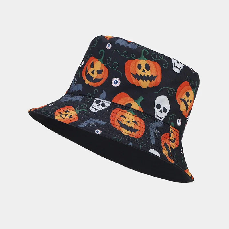 

New Men Women Halloween Pumpkin Pattern double-sided Wear Fisherman Hat Easter Party Decoration Hat Fascinator Hatfree Shipping