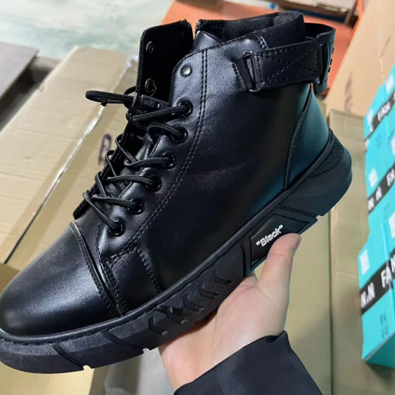 Men Sneakers Outdoor Boots Chelsea Boots Men Leather Boots Sneakers Casual Shoes for Men Pu Leather Boots Comfortable Flat Soled High Top Mid Lace Up Fashion Male Footwear Winter New