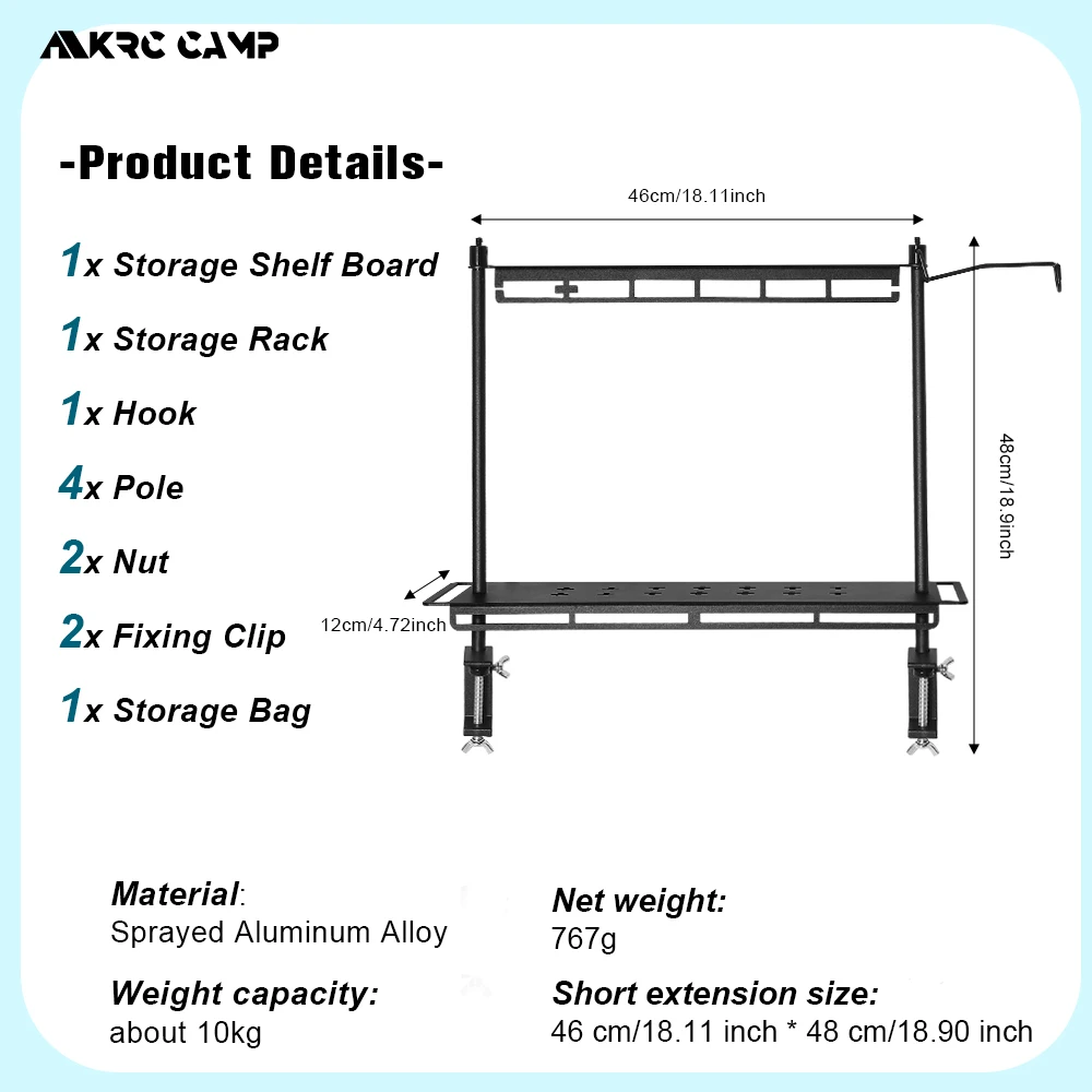 Lightweight Camping Storage Shelf Aluminum Alloy Detachable Organizer Rack Table Lantern Stand Tableware Organizer Supplies