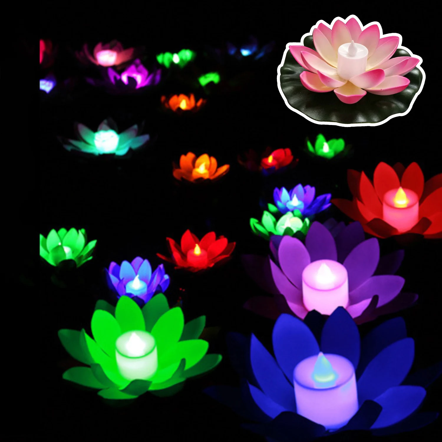 

LED Floating Lotus Artificial Water Lily Lotus Flower Pond Decor Night Lamp Landscape for Wedding Pond Garden Fish Tank Decor