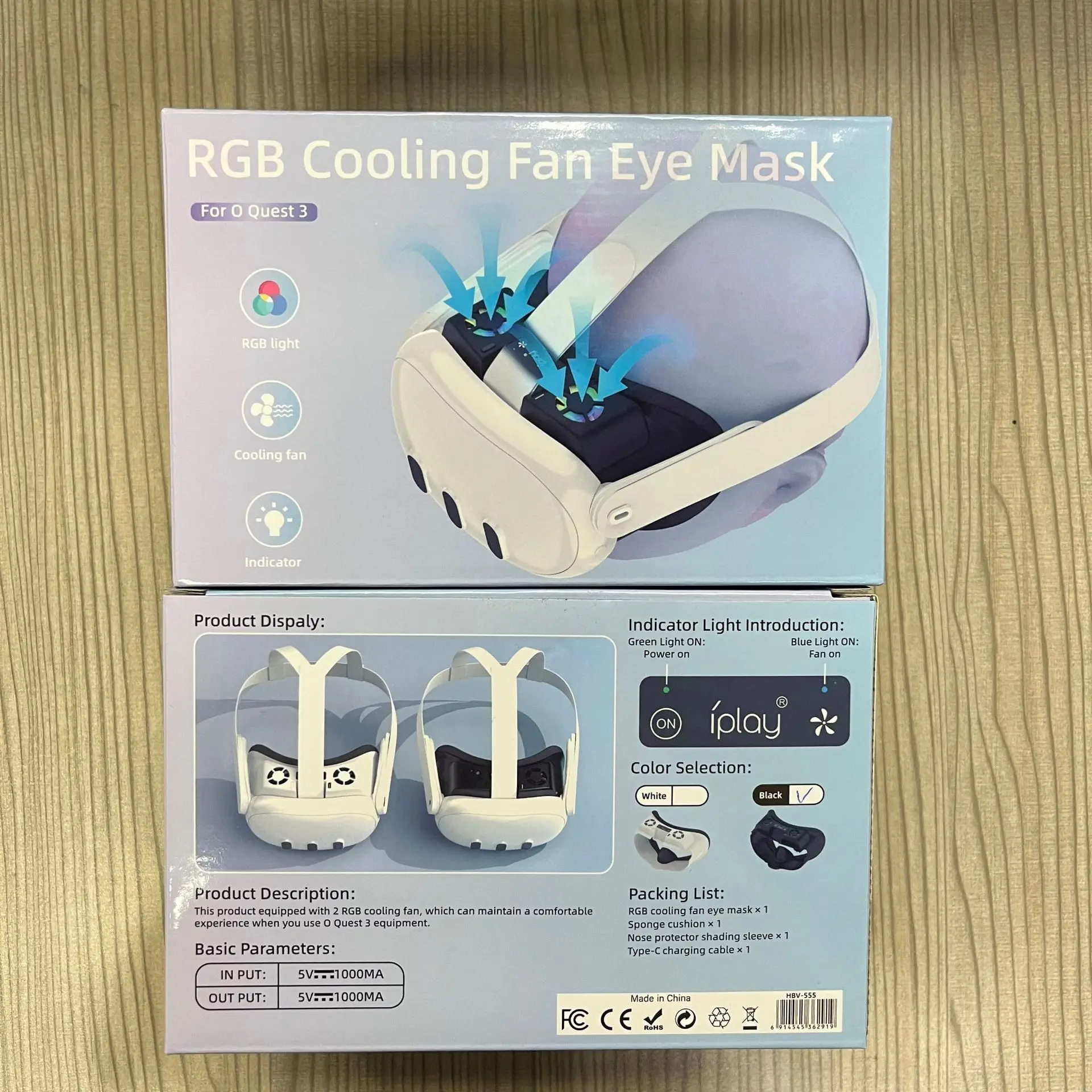 HBV-555 For Meta Quest 3 VR cooling fan for Oculus Quest 3 with RGB shading and breathable fan Glasses Face Cover for Eye Mask