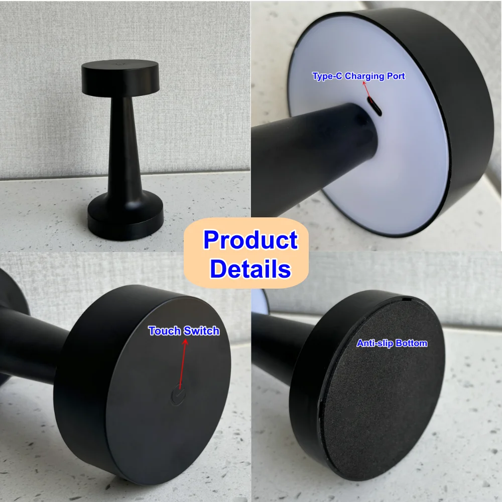 USB Rechargeable Touch Desk Lamp Wireless Bedside Decorative LED Table Lamp Restaurant Coffee Bar Home Mood Lighting Night Light 5