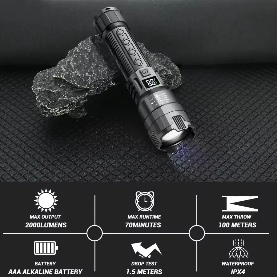 Torcia LED 10000 Lumen Ad Alta Potenza - Ricaricabile USB, Zoomabile, 6 Modalità (Alta/Media/Bassa/Strobe/SOS) - Impermeabile Per Campeggio, Pesca Ed Emergenze