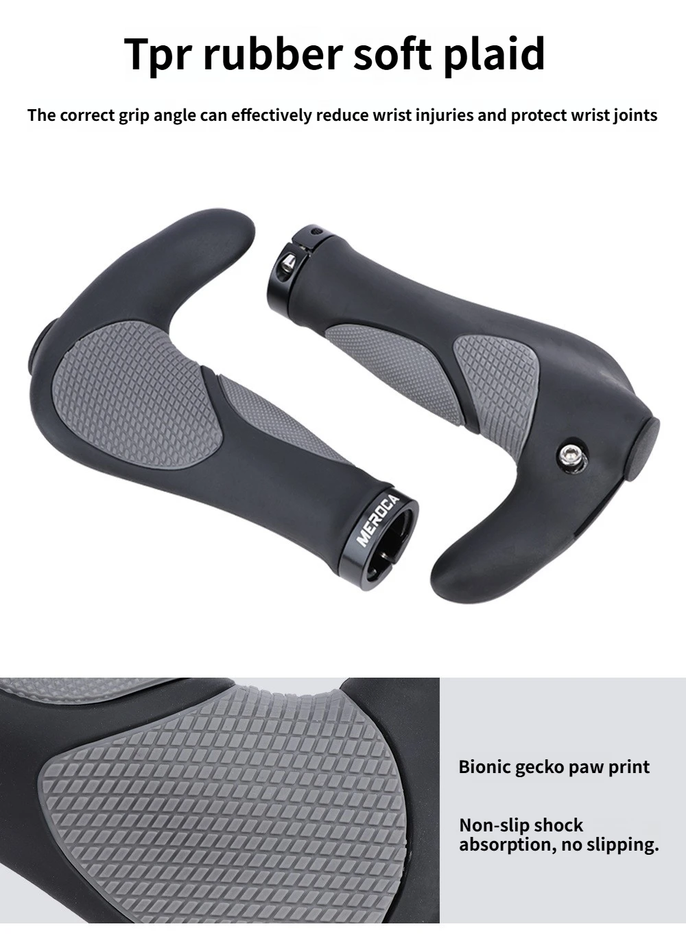 MEROCA Fahrradgriffe mit Hörnern, ergonomische MTB-Griffe aus Gummi, bequem, rutschfest, für MTB, Rennrad, Fahrradlenkergriffe – Detail 3