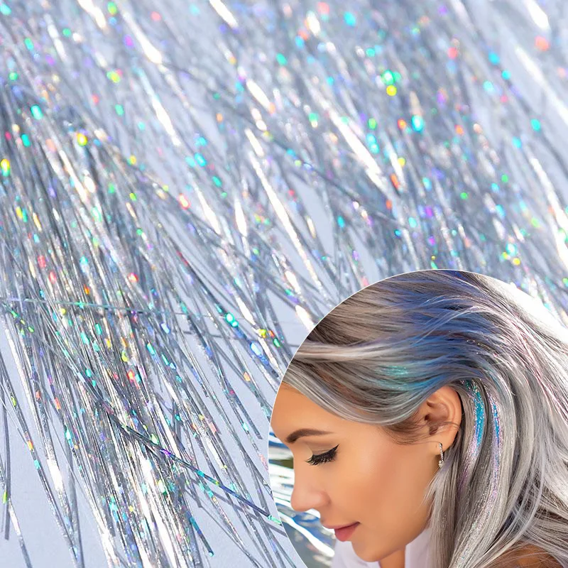Sparkling Hair Tinsel Clip-In Extensions 1PC Synthetic Shiny Sparkle Glitter Strands For Women Christmas Party Festivals Wear
