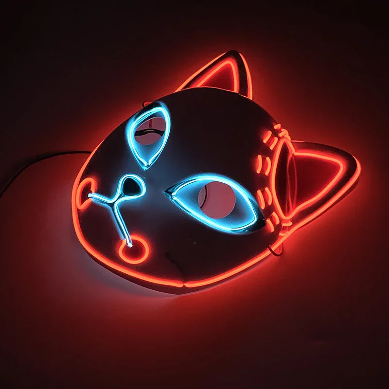 Halloween Katze Gesichtsmaske für Frauen Halloween Glow LED Masken Anime Cosplay Masken Halloween Weihnachten Party Beleuchtung Katzenmasken – Detail 5