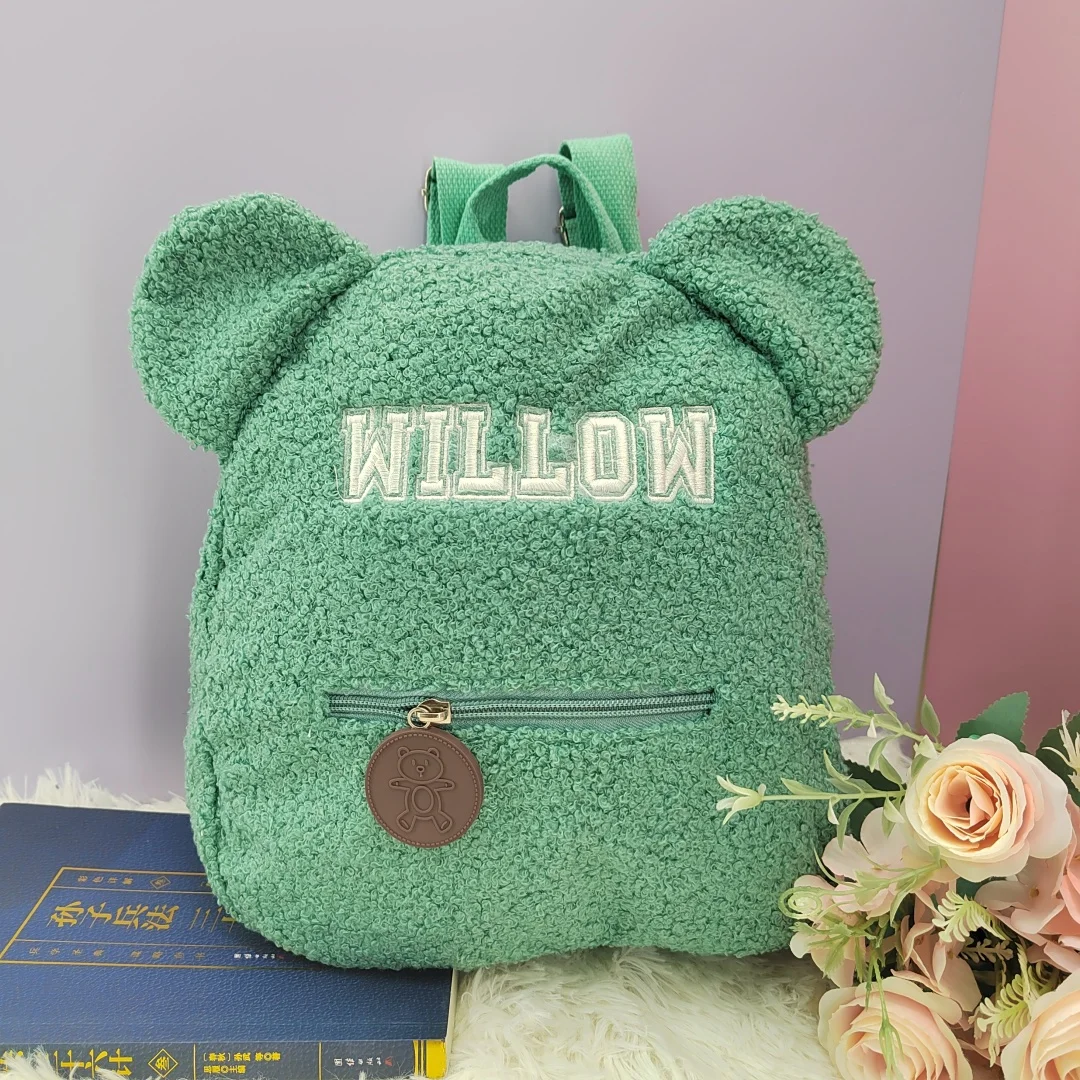 Personalised Womens Girls Cute Bear Pattern Backpack Gift Plush Toddler Backpack for girls Custom Name Small Casual Shoulder