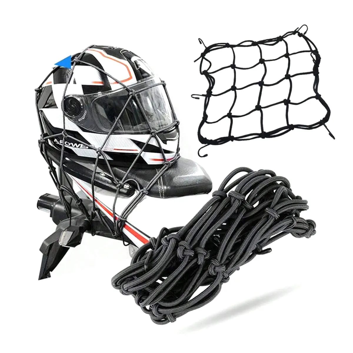 30*30cm / 40*40cm Heavy-Duty Elastic Motorcycle Luggage Net Helmet Holder Tank Mesh Adjustable Hooks