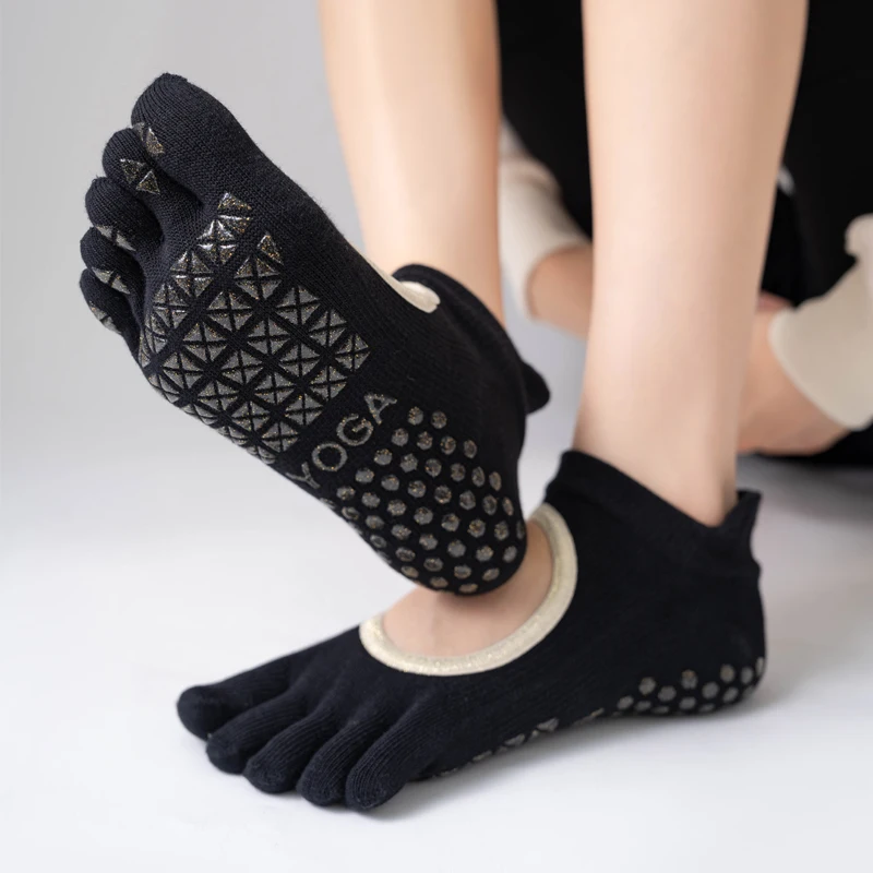 Women Non-Slip Five Toes Yoga Socks Breathable Backless Dance Pilates Socks Ladies Ballet Pure Barre Fitness Sports Cotton Sock