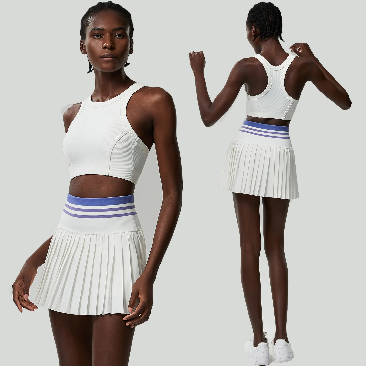 Sports Bra Set Gym Workout Set Yoga Set Fitness Set Sportswear Set Sports Set Women Short Sportswear Two Pieces Fitness Yoga Set High Waist Tennis Skirt Crop Top Gym Suit Female Breathable Sportswear