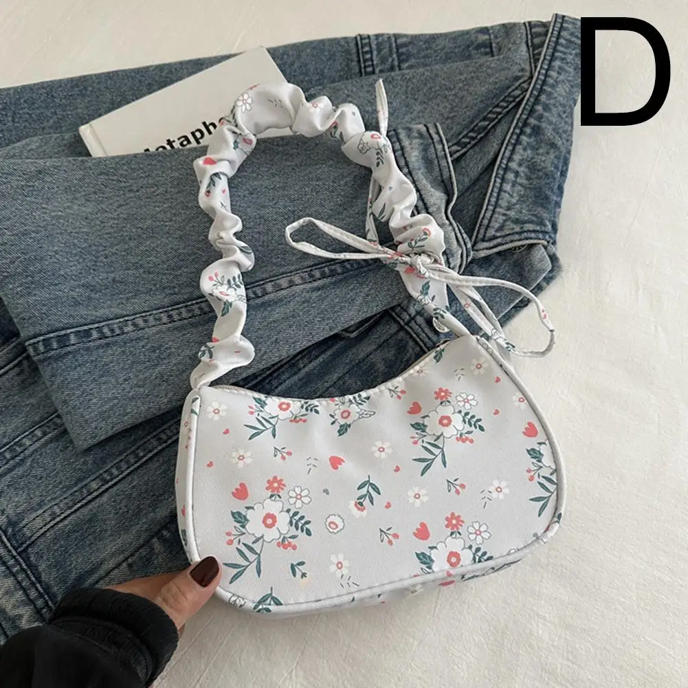 Women Small Corduroy Handbag Cute Pleated Shoulder Underarm Half Design Tote Bag Purse Moon Flower Purse Bag Print Little D7D9