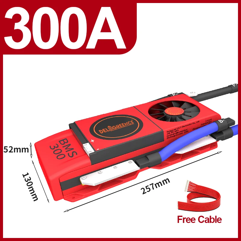 리튬 이온 13S 300A BMS LifePO4 15S, 48V 리튬 배터리 팩용 밸런스 포함 팬, Ebike EV 자동차 공기 냉각 IP67 방수