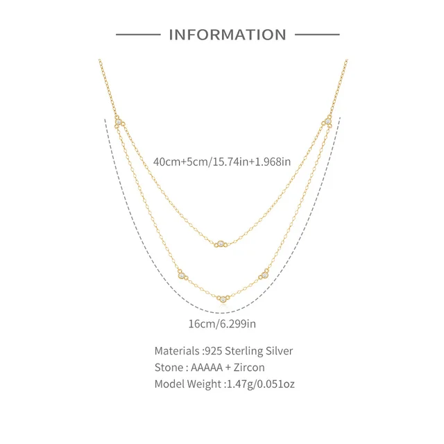 CANNER 925 Sterling Silver Double Layered Superimposition Zircon Necklace For Women 18K Gold Ins Necklace Fine Jewelry Gift 2