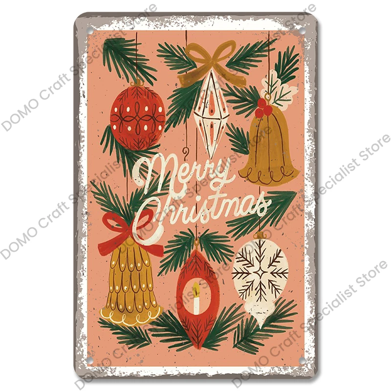 Targa in latta retrò con scritta Merry Christmas, con trattore e