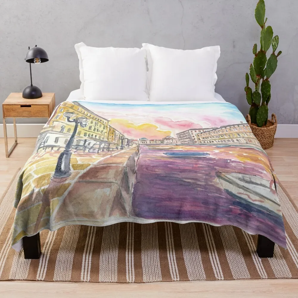 

Canal Grande in Trieste Italy at Sunset Throw Blanket for babies Luxury Throw Dorm Room Essentials Plaid on the sofa Blankets