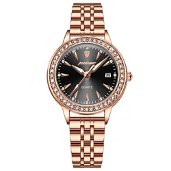 Sophisticated Women's Stainless Steel Quartz Watch - Luminous, Waterproof Design with Calendar Feature (Black)