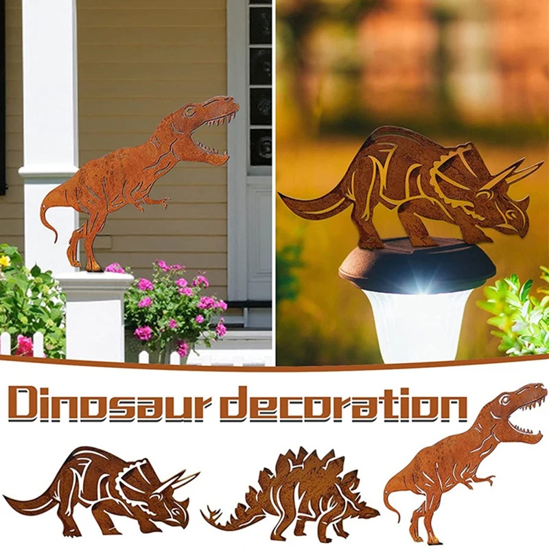 ABUN-Metal Dinosaur Fence Post Topper,Dinosaurs