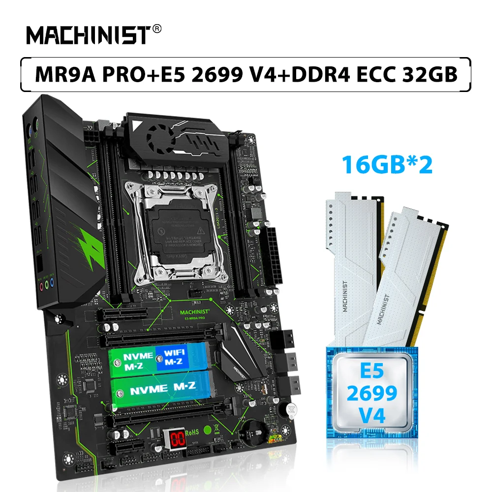 

MACHINIST X99 MR9A PRO Motherboard Set LGA 2011-3 Kit Xeon E5 2699 V4 Processor CPU 32GB=2pcs*16GB ECC DDR4 Memory RAM SATA 3.0