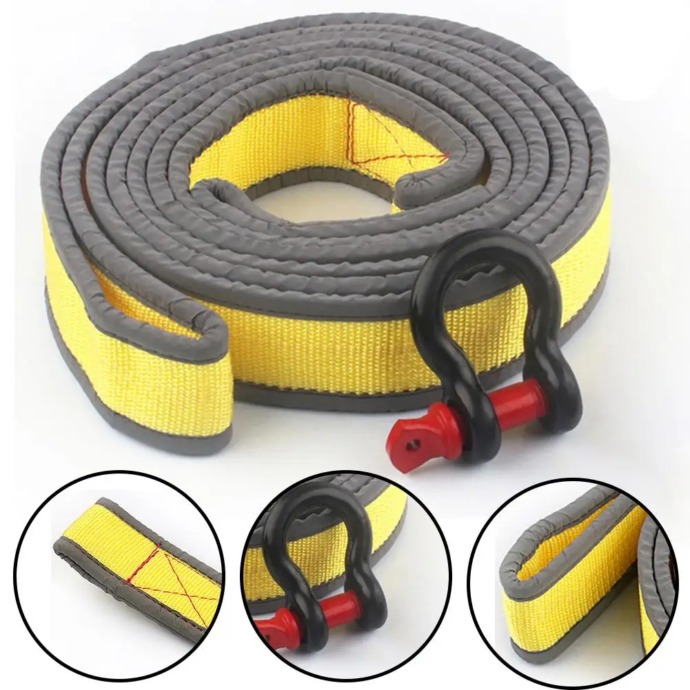 Car Tow Strap Thickened Traction Rescue Rope Belt With Hook Load