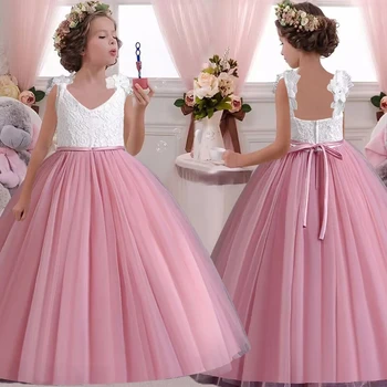 New Girl Flower summer Lace Princess Dress fluffy elegant evening dress baby birthday party girl princess dress 0-12 year old 1