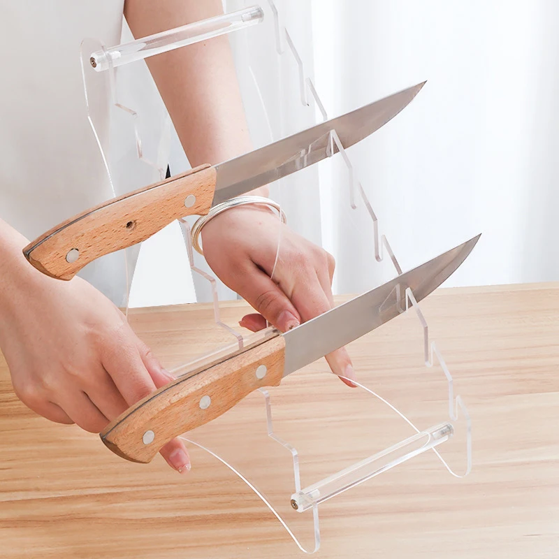 Transparent Acrylic Kitchen Stainless Steel Knife Kitchen Knife Storage Rack Fruit Folding Knife Holder Base 5