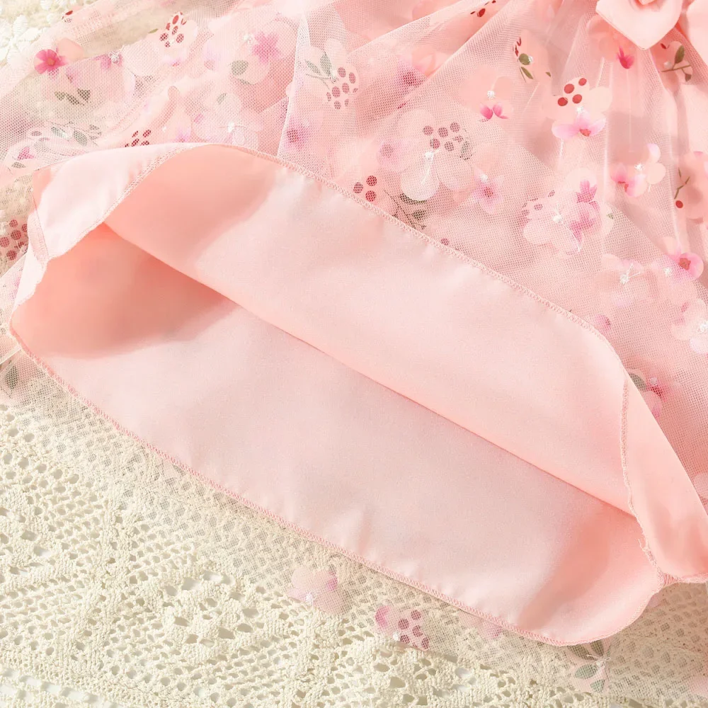 Baby Mädchen Kleider Sommer Voll Gedruckt Blume Mesh Prinzessin Kleider Mädchen Schleife Hochzeit Blumenmädchen Kostüme – Detail 10
