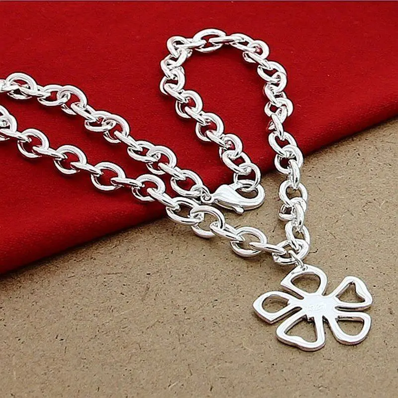 

Blooming Elegance 925 Sterling Silver Five Leaf Flower Pendant Necklace Chains Fashion Jewelry