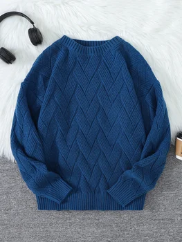 NewJapanese Style Round Neck Couple Sweater Plain Weave Style Casual Versatile Trendyy Men's Long-Sleeved Sweater Top 1