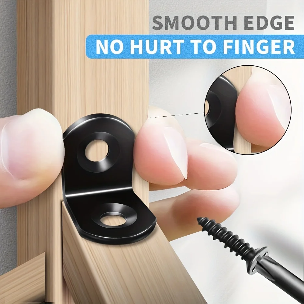 Angled Furniture Hardware 36pcs/Box Black L-shaped Right Angle Support Accessories with Screws Heavy Duty Connection Angle Connector Wardrobe Fixed