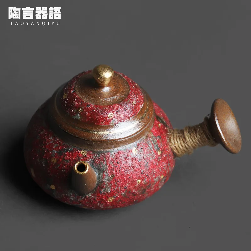 

Керамика из Красной руды и песка, Круглый чайник с боковой ручкой, ручная роспись, коллекция master из 24-каратного золота, ретро камень, маленький чайник для заваривания чая, один чайник