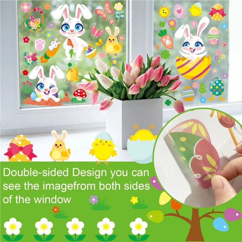

366pcs Easter Window Sticker Glue-free Static Cute Decoration Easter Egg Rabbit kids Glass Sticker children wedding party favors