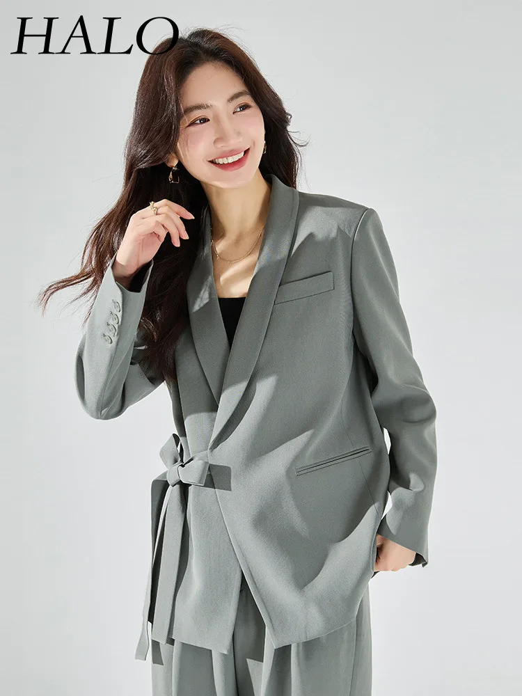

HALO Asymmetric Design, Tie Up, Slim Fit, And Fashionable Women's Suit Set. 2024 Spring/Summer New Fashion Solid Color Elegant