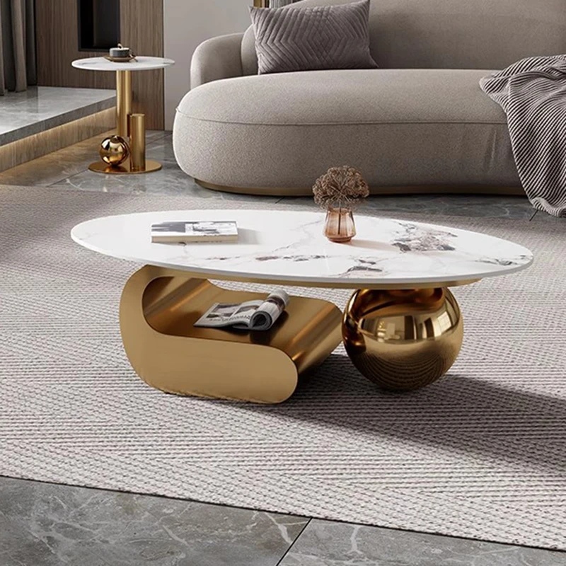 

Art Design Coffee Cabinet Living Room Luxury Oval Stainless Frame Universal Coffee Table Modern Floor Couchtisch Decoration Home