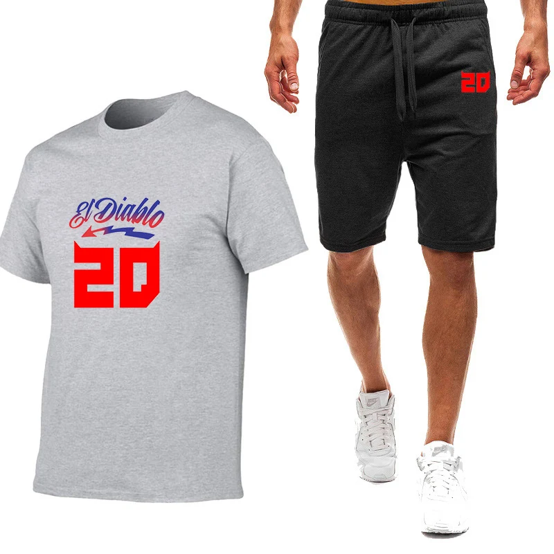 Mens Summer Motorcycle Racing Crewneck T-Shirt and Shorts Set