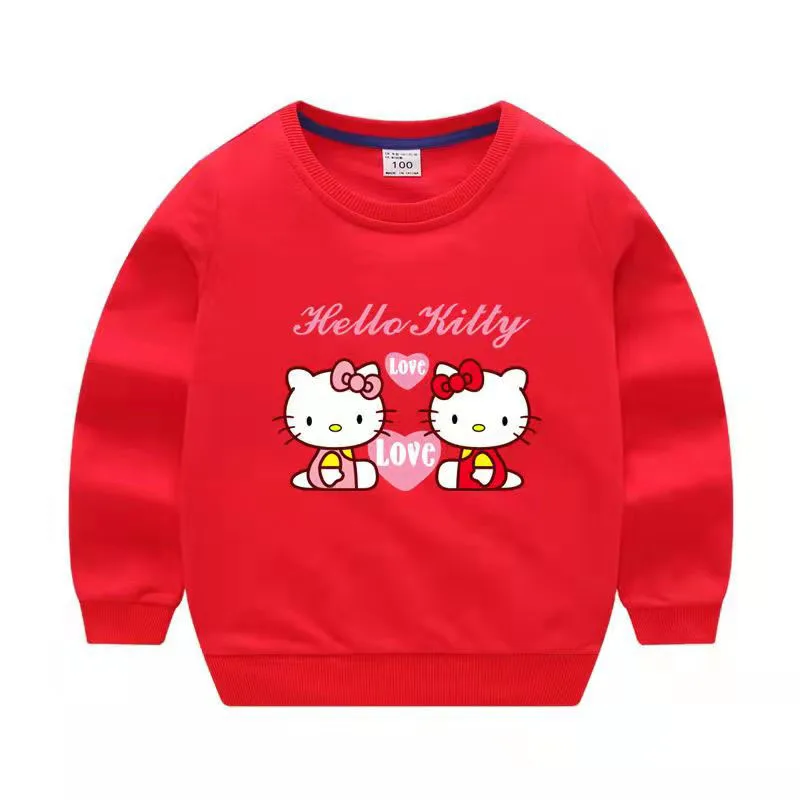 thumbnail image 1 of Jersey informal de algodón puro de nuevo estilo para niños de Hello Kitty, suéter de cuello redondo con estampado bonito para niños y niñas, Top para niños, 1 of 5