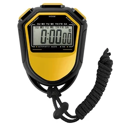 Waterproof Digital Handheld Stopwatch with LCD Timer and Strap (Yellow)