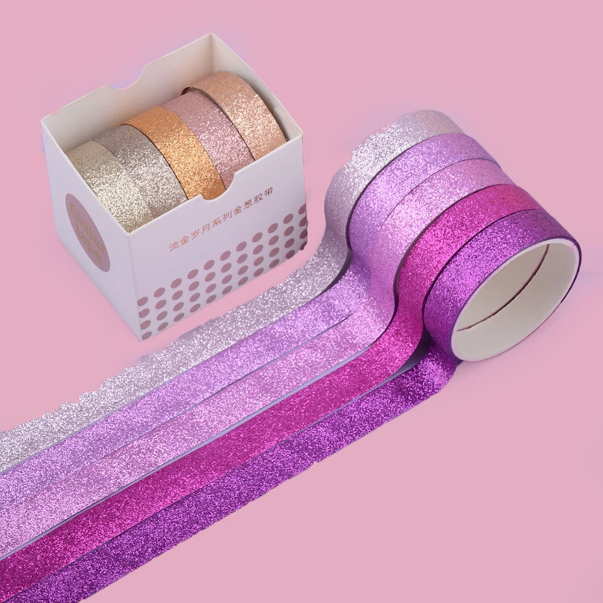 5 rolls/box of colorful gold sprinkled washi tape, simple decorative tape and notebook decoration materials, gift for the family