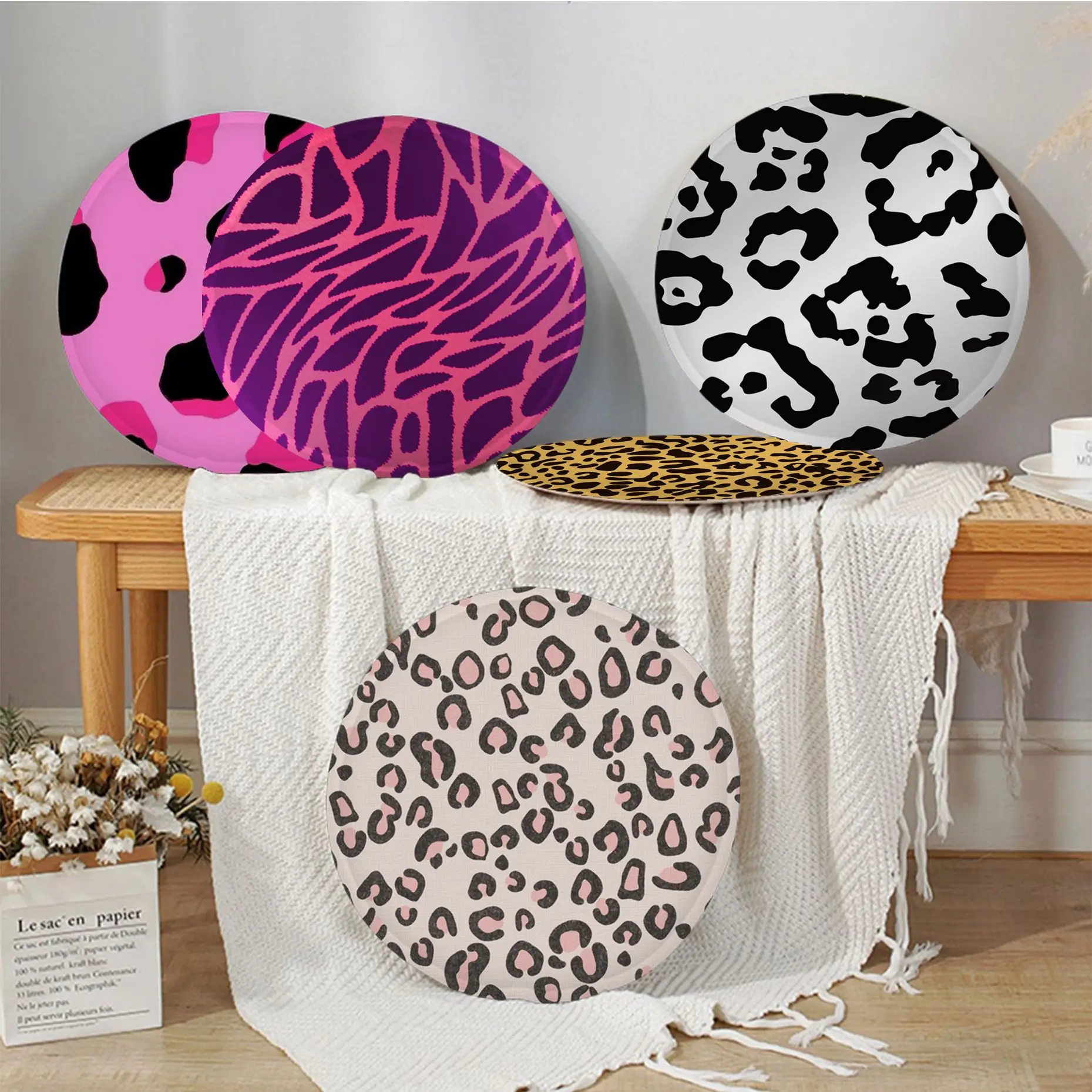 

Leopard Print Cushion Mat Square Seat Cushion Office Dining Stool Pad Sponge Sofa Mat Non-Slip Seat Mat