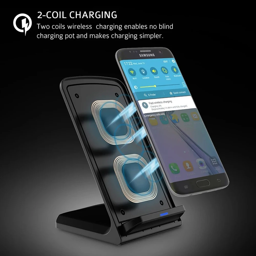 15W Wireless Charger Stand Pad for iPhone 15 14 13 12 11 Pro Max XS Fast Charger for Samsung s24 s23 s22 S21 Note Xiaomi Huawei