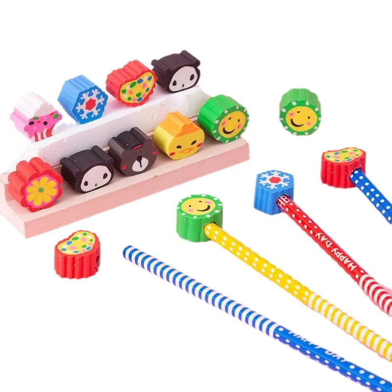 Cute with rubber cartoon pencils Kindergarten Prize gift Paintbrush Creative stationery for students drawing sketch pencils 5