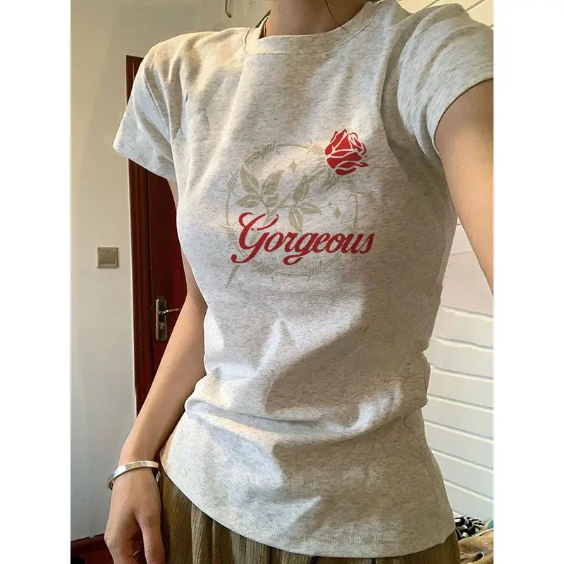 

Hot Girl Wind Cotton Shoulder Short Sleeve Slim T-shirt Top Female-new Summer 2024