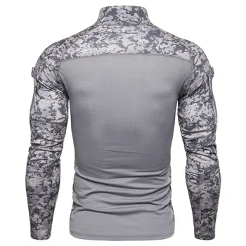 2024 Men's Military T-shirt Outdoor Elastic Fitness Camo Tactical Tops Long sleeved T-shirt Men Zipper Pocket Clothing 4