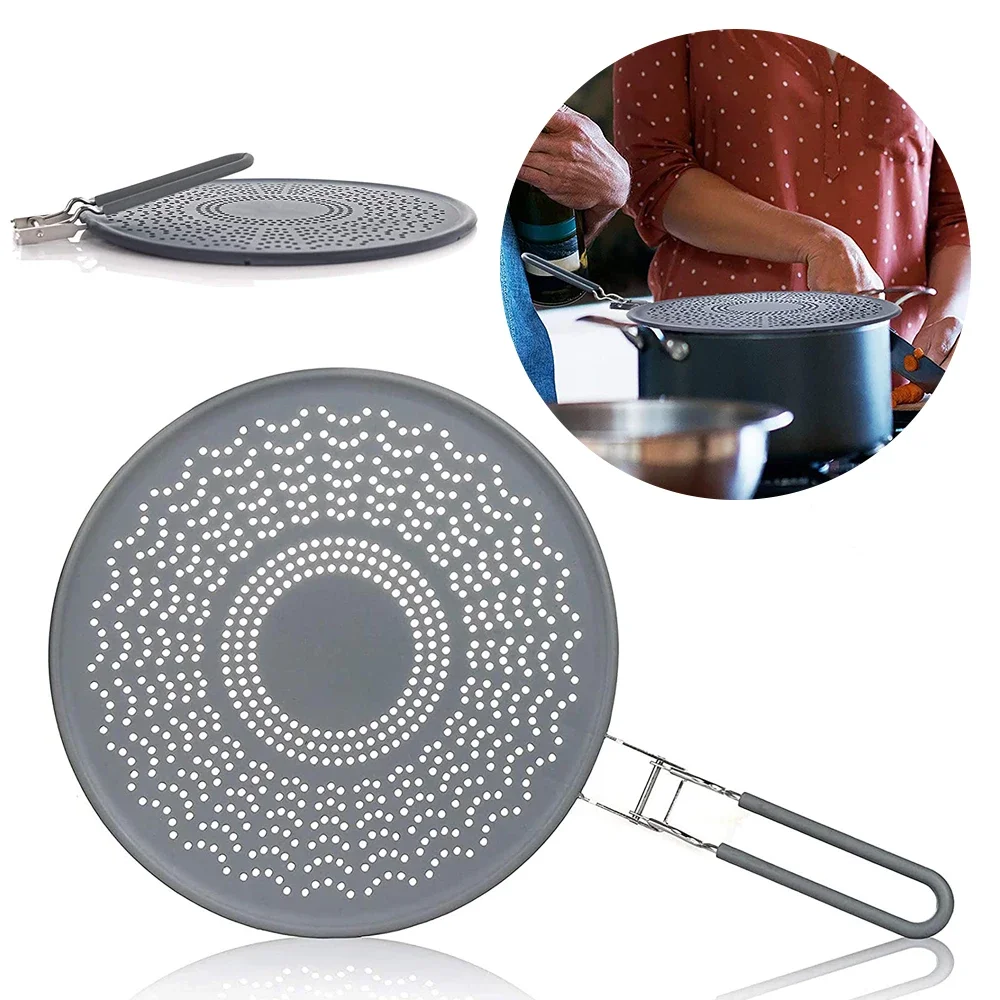 Silicone Splatter Screen Guard Nonstick Pan Lid Folding Handle for Frying Pan Skillet Cooking 11.4 Inch